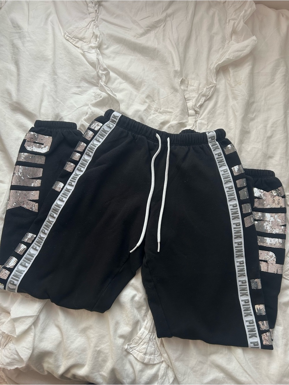 PINK Victoria's Secret Black Sequin-Trim Athletic Shorts